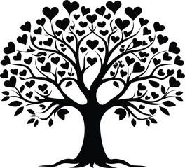 Obraz premium Tree Silhouette with Heart-Shaped Leaves – Romantic Nature Vector