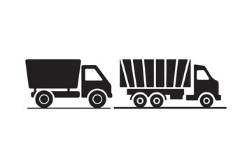 Silhouettes of trucks with trailers on a white background