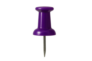 Purple pushpin isolated on a transparent background, ideal for presentations, office supplies, and stationery design concepts