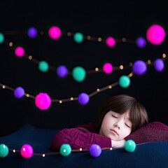 Peaceful Child Sleeping Under Colorful Lights in a Cozy Sensory Room