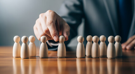 Wooden figures arranged on a table people arrangement