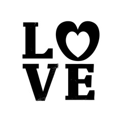 Bold black typography love word with heart symbol isolated on white background isolated on...