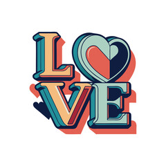 Retro style word love with heart shape and 3d effect isolated on white background isolated on...
