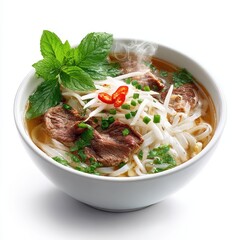 A bowl of soup with meat and noodles