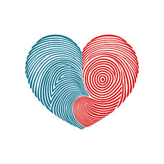 Two tone heart shape formed by fingerprint patterns isolated on white background isolated on...