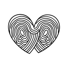 Obraz premium Abstract black and white heart shape formed by swirling lines resembling fingerprint patterns isolated on white background isolated on transparent background
