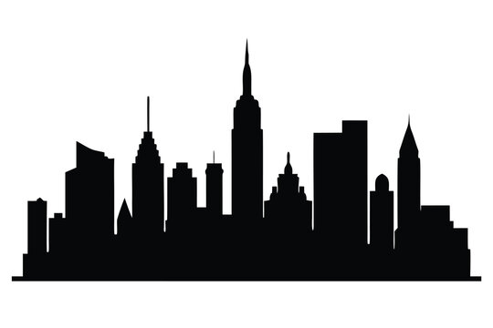 New York City skyline silhouette vector illustration at sunset