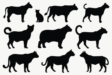 A diverse vector collection of black cow silhouettes