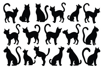 Collection of black cat silhouettes in various poses