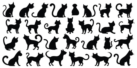 Collection of black cat silhouettes various poses