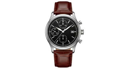 Elegant Men's Chronograph Wristwatch with Brown Leather Strap