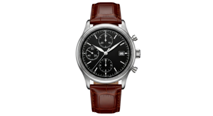 Elegant Men's Chronograph Wristwatch with Brown Leather Strap