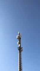 high antenna of the repeater of the cellular network and wifi signal with many devices of reception transmission and amplification of the signals