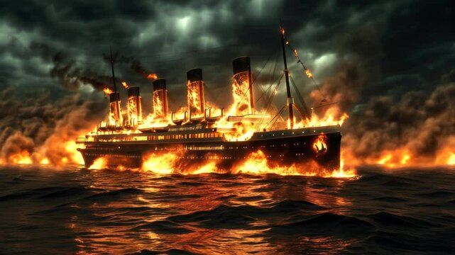 A fleet sinking in burning water