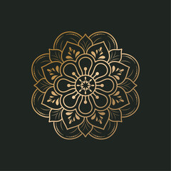 Ornamental Flower Mandala with Golden Lines