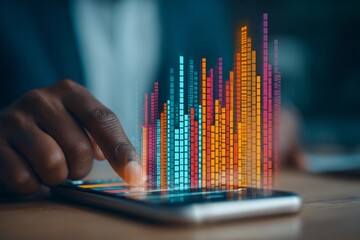 Digital analytics interface displayed on smartphone during a business analysis session