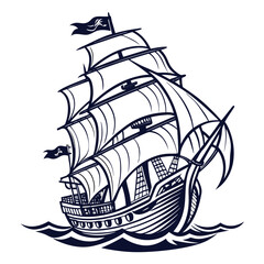 sailing ship on a white background
