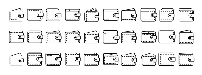 Wallets, finance, payment – thin line web icon set. Outline icons collection. Simple vector illustration.