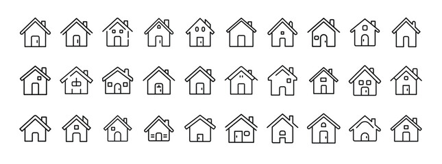 Real estate, home, house, property – thin line web icon set. Outline icons collection. Simple vector illustration.
