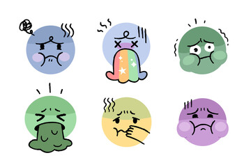 Obraz premium Vomiting face icon. Set of disgusting or nauseated person face illustrations.