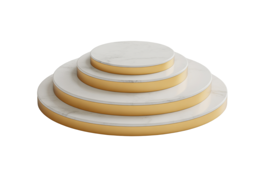 Tiered marble podium with gold accents for product display and presentations