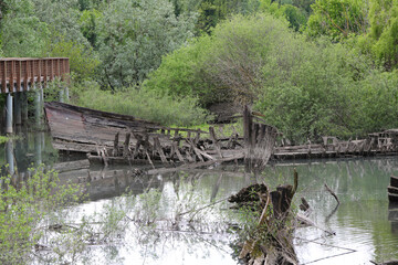 BURCI Cemetery is a suggestive palce in the bend of the river SILE in Northern Italy with wrecks of old sunken wooden boats called BURCIO 