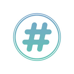 Obraz premium Modern minimalist hashtag symbol with a blue green gradient inside a double circle outline