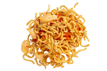 Pile of instant noodles on a white background