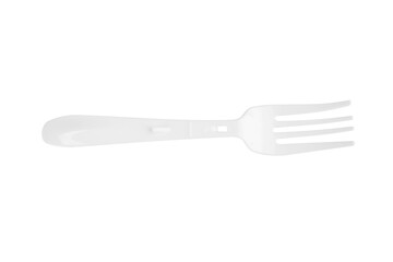 White plastic fork instant noodles on a white background