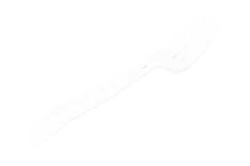 White plastic fork instant noodles on a white background