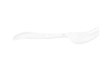 White plastic fork instant noodles on a white background