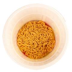 Instant noodle cup high angle on white background