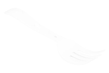 White plastic fork instant noodles on a white background