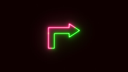 Bright arrow pointing right on black background, neon glowing right arrow on black background. HD image
