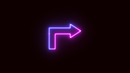 Bright arrow pointing right on black background, neon glowing right arrow on black background. HD image