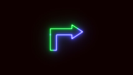 Bright arrow pointing right on black background, neon glowing right arrow on black background. HD image