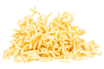 Pile of instant noodles on a white background