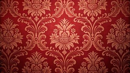 Fototapeta premium Red and Gold Damask Wallpaper Texture: Elegant, Vintage, Luxury Background Pattern Design