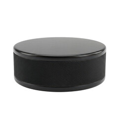 3d icon of a black rubber ice hockey puck with textured sides is isolated on transparent background, ready for a sports game