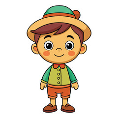 Cartoon boy wearing a straw hat and simple clothes