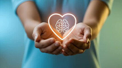 Hand offering heart shaped brain symbol person giving brain care presentation healthcare illustration positive concept image compassionate mental health illustration
