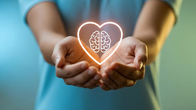 Hand offering heart shaped brain symbol person giving brain care presentation healthcare illustration positive concept image compassionate mental health illustration