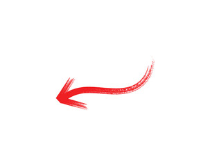 A red arrow marker is isolated on a transparent background. The arrow sign is drawn by hand with a marker, marked on the background.	