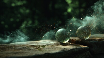 Mystical Crystal Orbs with Ethereal Green Mist