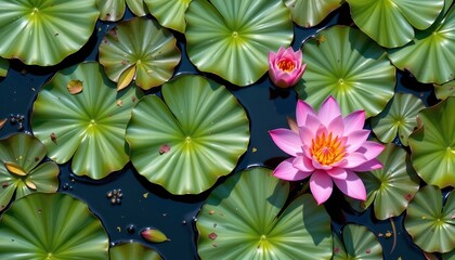 Obraz premium a vibrant water lily pond teeming with lilies in full bloom.
