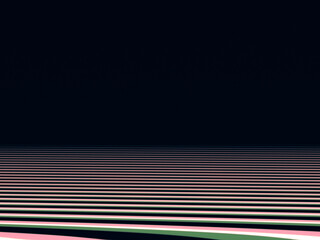 horizontal striped abstract street ground with diminishing perspective into the dark, futuristic in pink, black, green, 3d effect