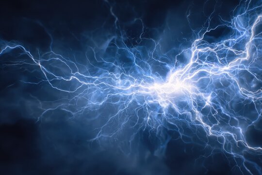 Static Electricity. Blue Lightning Discharge and Power in Science Background