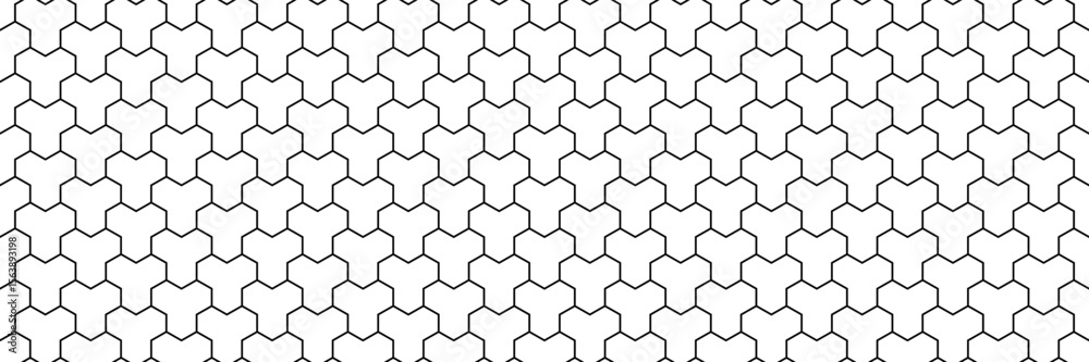 Poster horizontal seamless black and white outline hexagon block pattern for design and background.