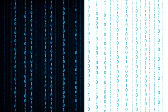 Digital rain effect with binary code on dark and light backgrounds