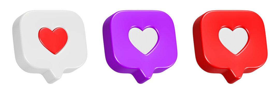 love post heart social media icon 3d rendering